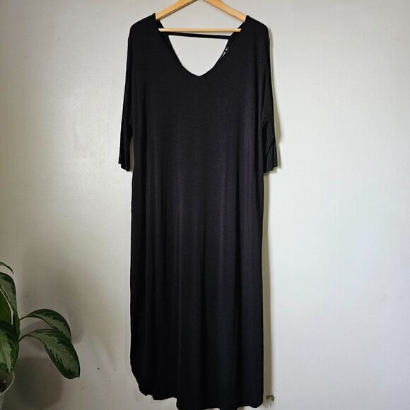 EUC ANNABELLE OVERSIZED/ LOOSE FIT BLACK DOUBLE V NECK MAXI DRESS SIZE SMALL - Picture 1 of 16